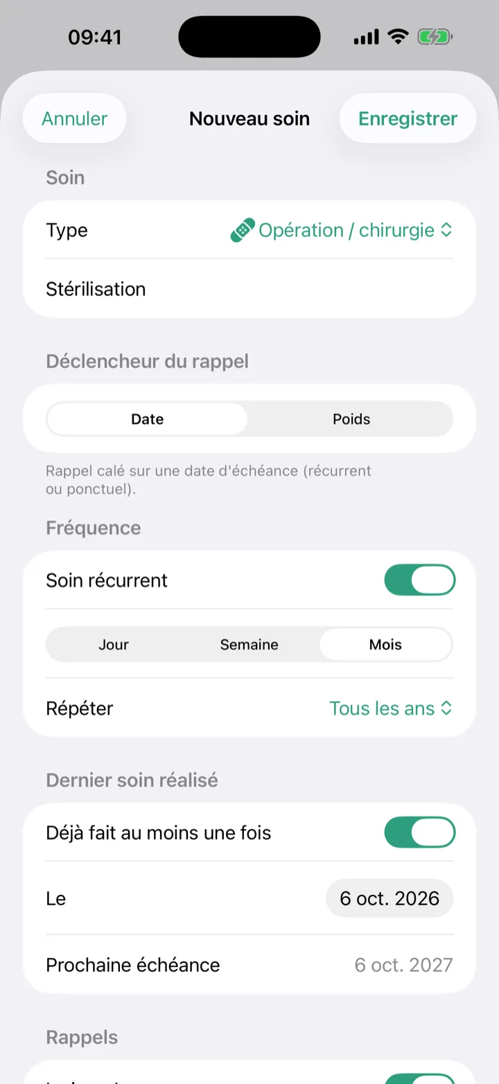 Soin récurrent et rappels